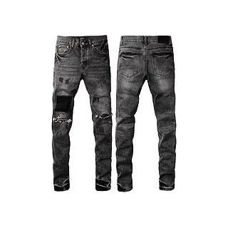 Men's black slim fit skinny jeans with straight leg design and button fly