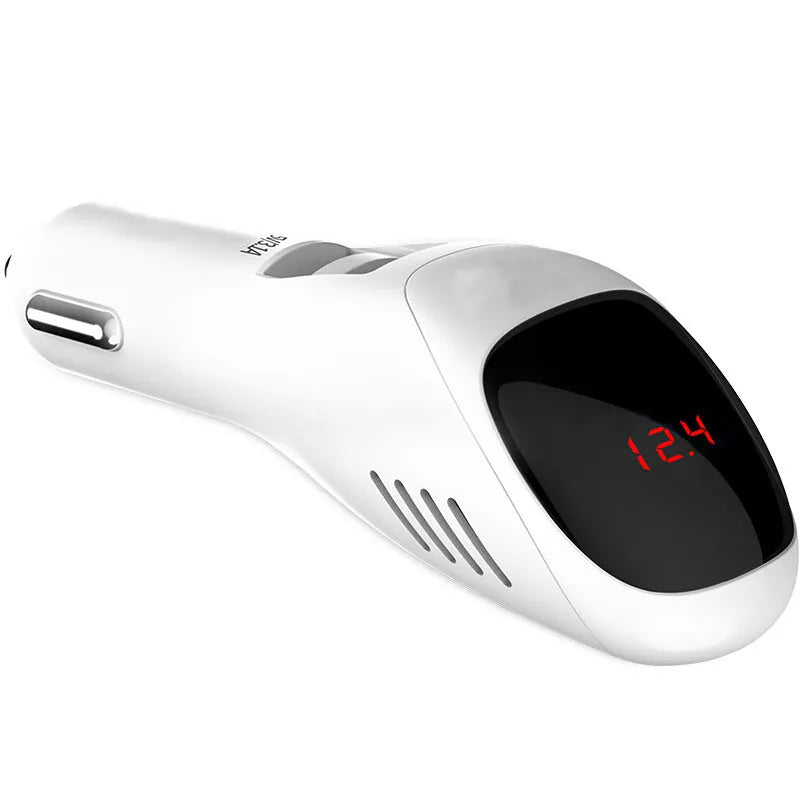 White car USB charger with negative ion purifier showing compact dimensions