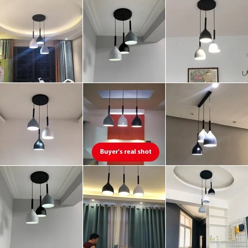 Nordic three-head pendant light in black finish for dining room 220V