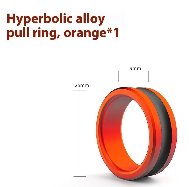 Orange and silver alloy fishing hand guard tool with pull ring for non-slip grip