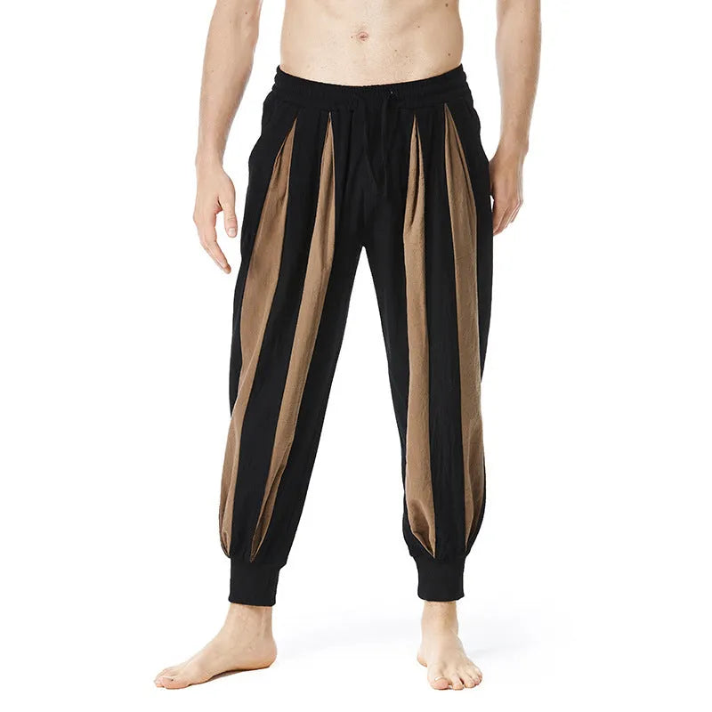 Men's straight-leg casual trousers in brown, shown laid flat.