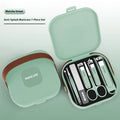 Anti-splash portable household fingernail maintenance kit with seven manicure tools in brown, white and green colours
