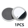 Colourful LED light-up car cup holder coaster with USB cable on a car centre console.