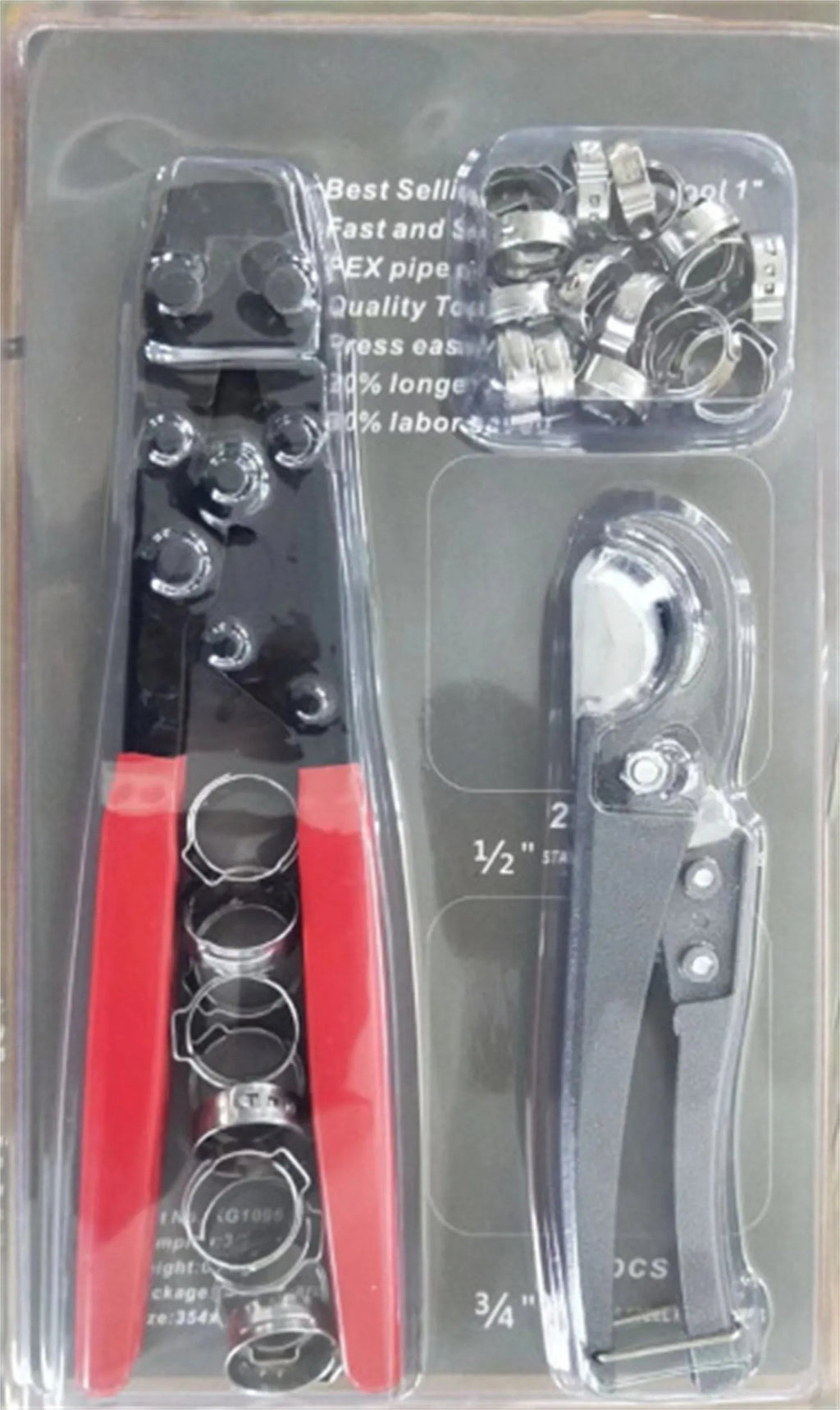 Red cloth style single-ear metal PEX pipe clamp with carbon steel cutting edge.