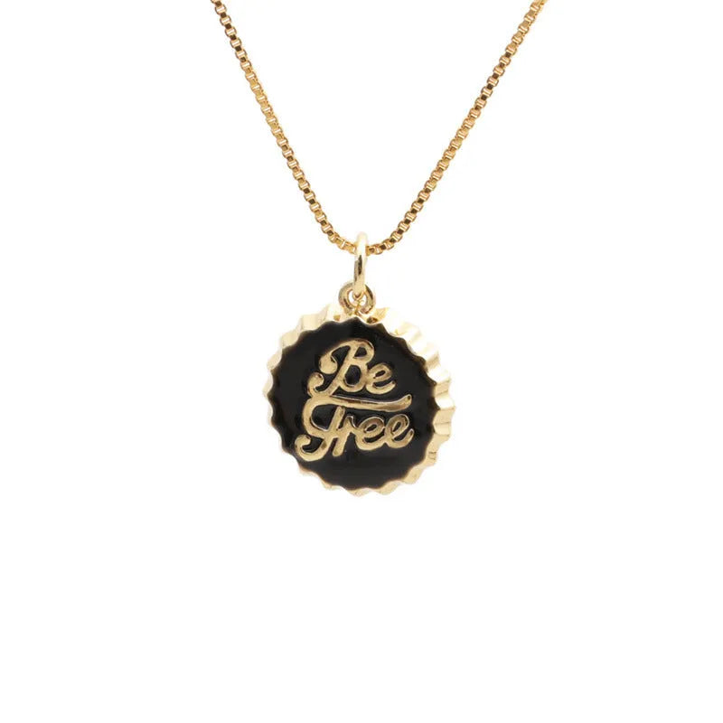 Gold electroplated copper bottle cap pendant on a 40cm box chain necklace.