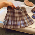 Girls plaid pleated A-line skirt in cotton blend fabric for spring and autumn casual wear
