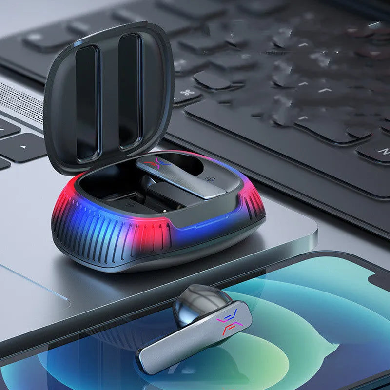 Hall flashing wireless gaming headset in black or white with earplug-style design