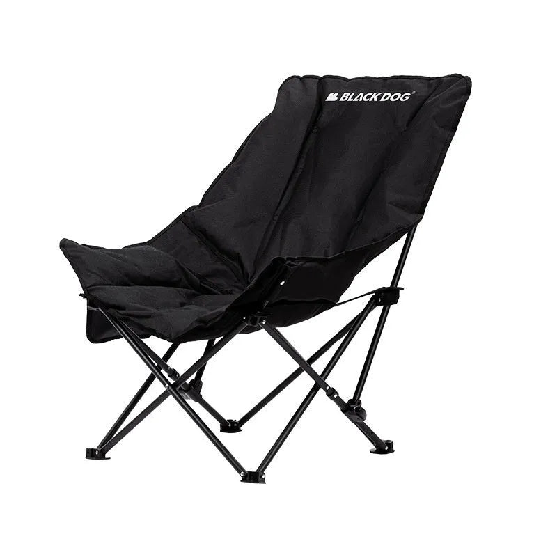 Night Black folding moon chair made from Oxford cloth with an aluminium frame.