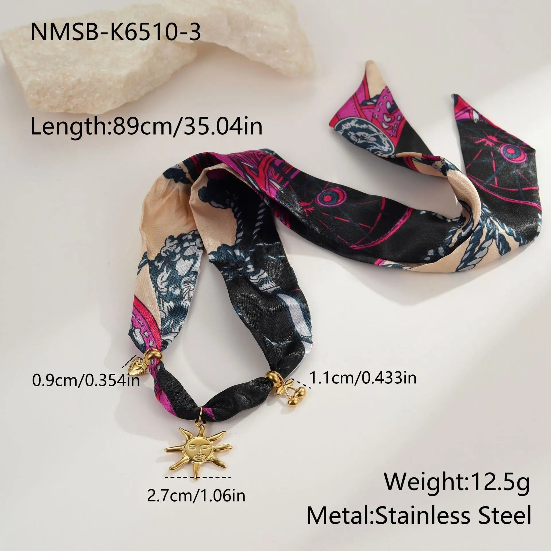Geometric sun pendant necklace with stainless steel chain and 18K electroplated finish