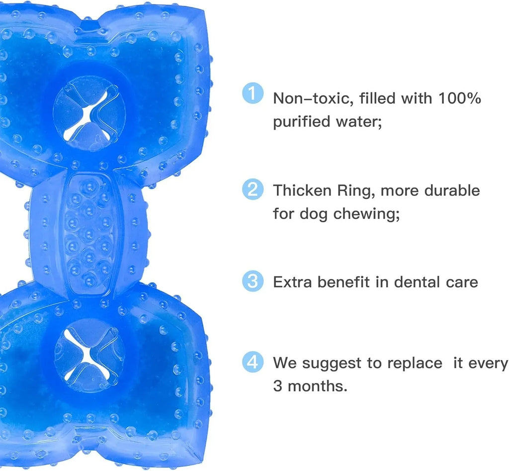 A non-toxic freezable dog chew toy for teething puppies and dogs, shown with a thickened outer design.