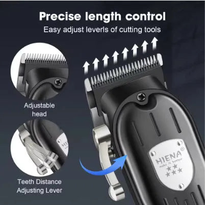 Black professional hair clipper set with aluminum foil shaver attachment and LED display