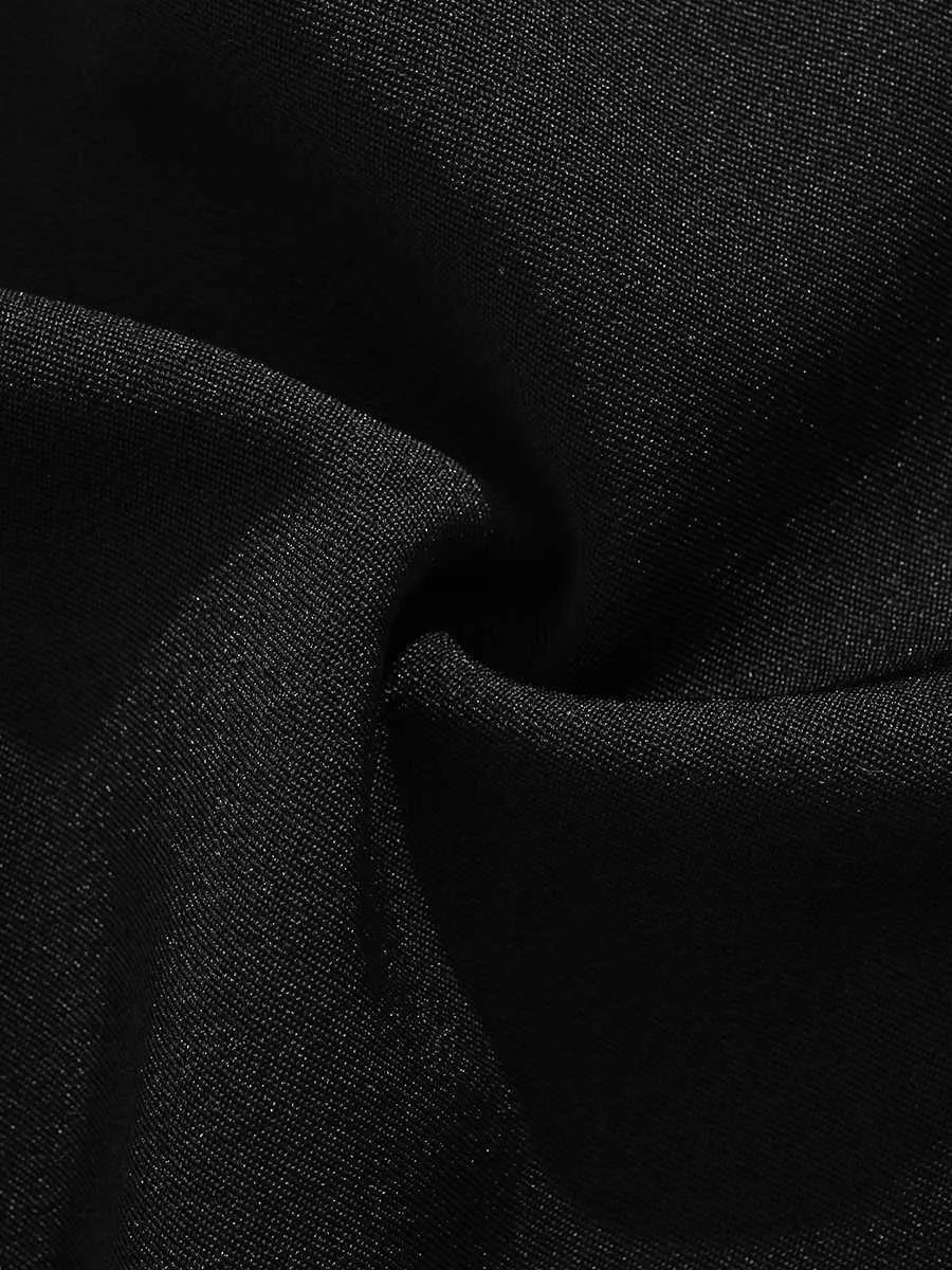 Men's black semi-elastic shorts with button and zip fly in loose straight-leg style