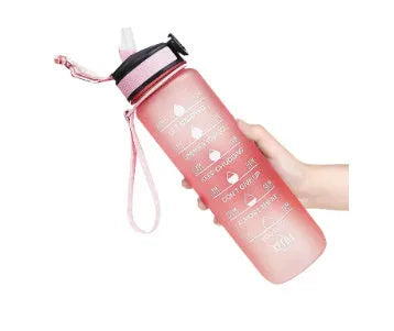 1000ml food-grade plastic sports water bottle, 29.5cm tall, in gradient blue-green colour.