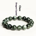 Grade 7A Green Dragon Crystal bracelet with round beads and ruyi design on a wrist.