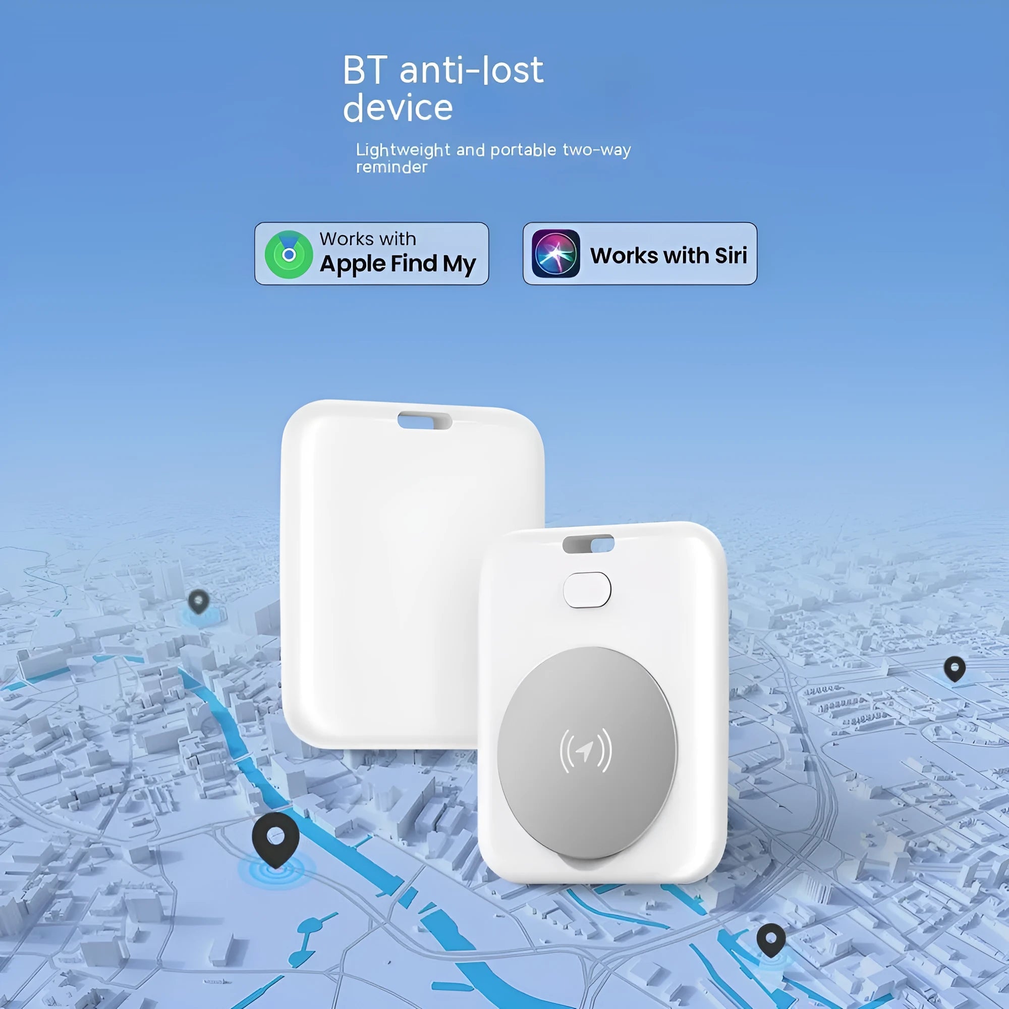 White ABS plastic pet tracking device for Apple users with portable wearing design