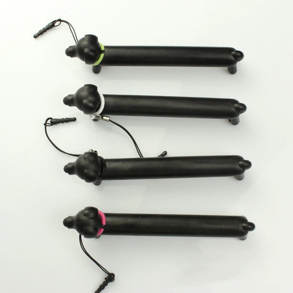Black dog-shaped touch screen stylus showing phone holder conversion and length adjustment
