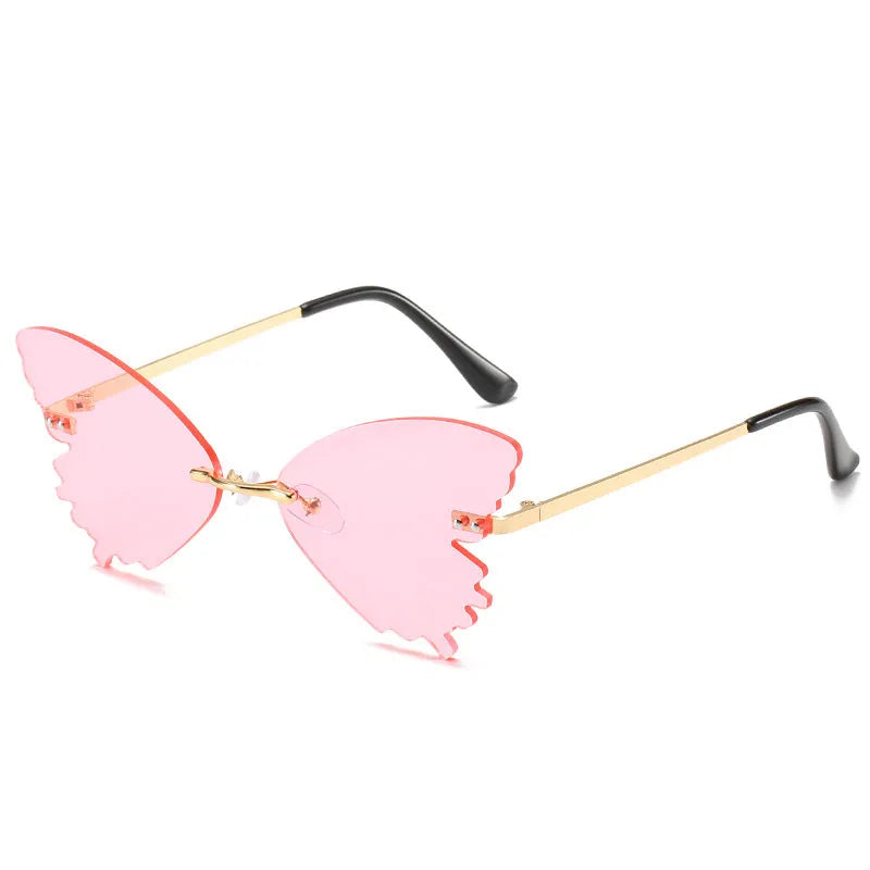 Butterfly rimless sunglasses in vintage style with UV400 protection and plastic metal frame