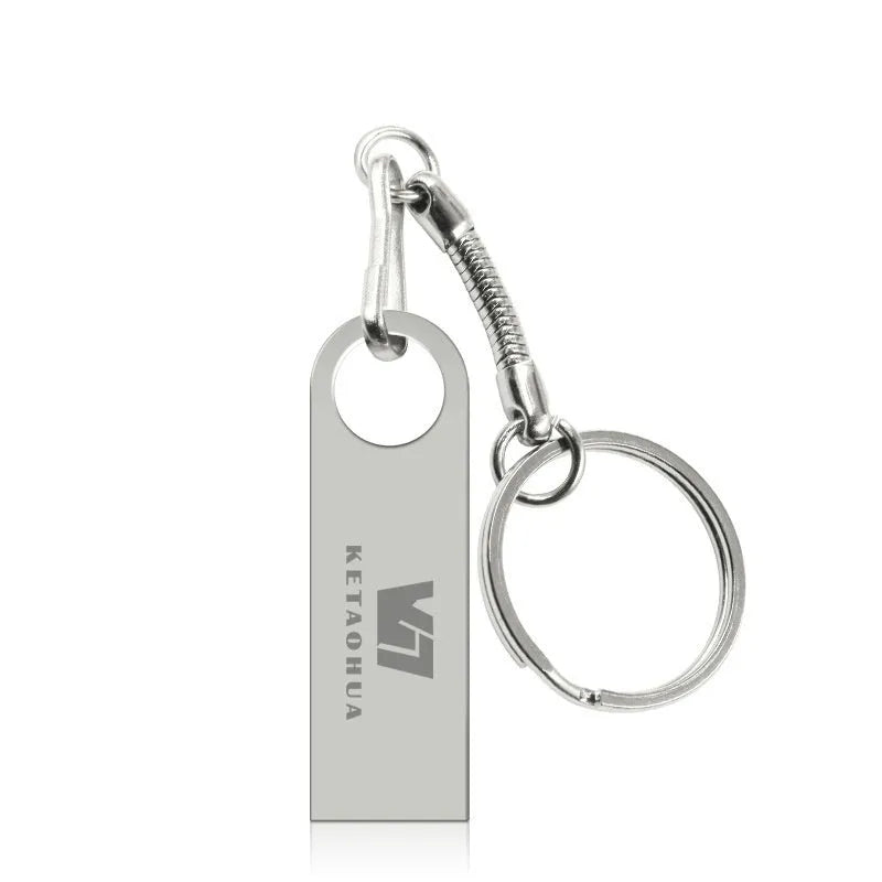 Silver metal car-shaped USB flash drive on a white background showing its compact size and detailed design.
