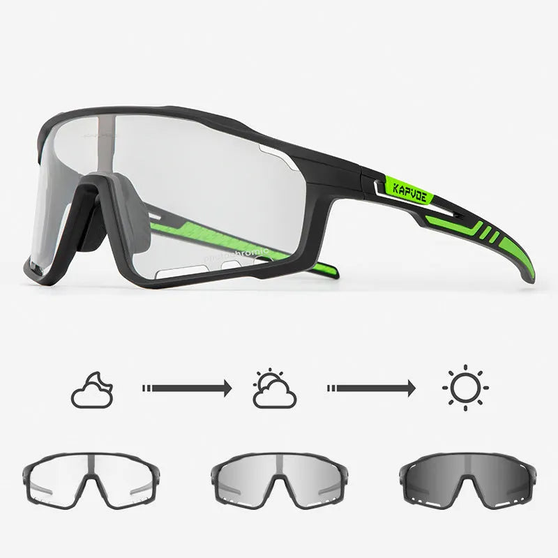 Photochromic cycling sunglasses with a TR90 semi-rimless frame in a unisex style.