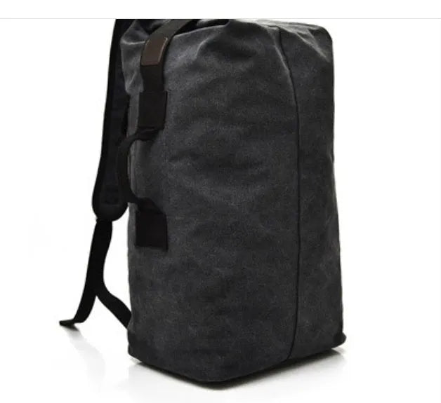 Canvas outdoor climbing backpack in khaki large size with double shoulder straps and car-suture detailing