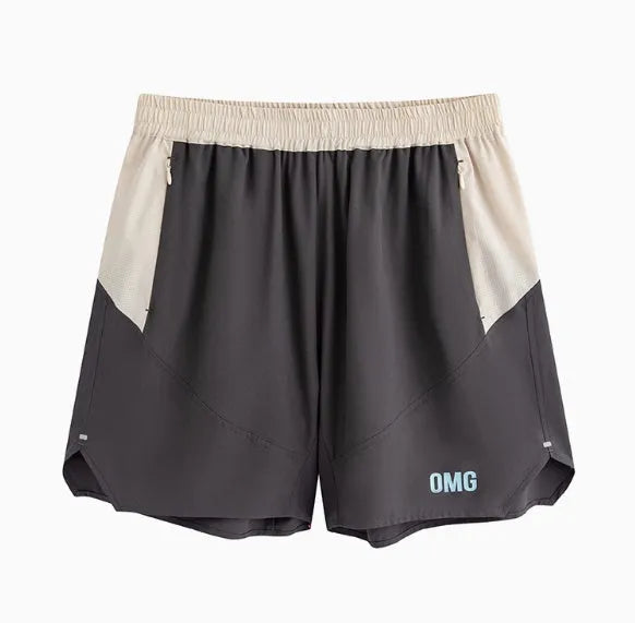 Men's loose workout shorts in dark rock ash colour with elastic waistband and lace-up fly