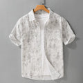 Men's gray white pure cotton summer cardigan with hanging dyed printing and short sleeves