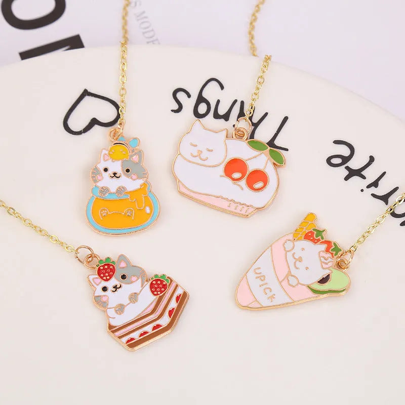 Jane Key Foodie Cute Pet Cat cartoon design metal pendant bookmark on PVC card.