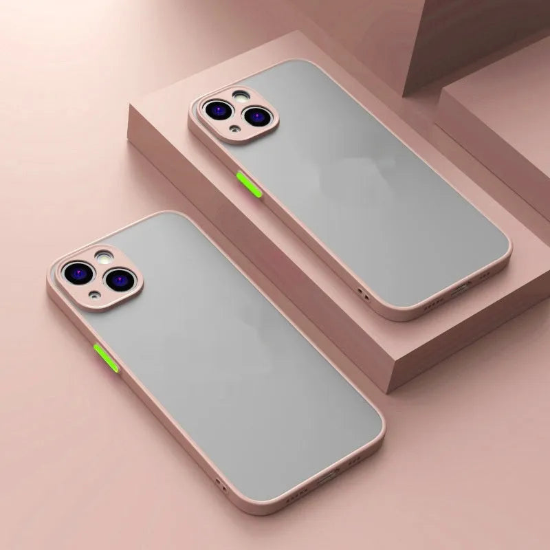 Frosted matte iPhone case with magnetic suction, shockproof TPU acrylic cover, shown in black for iPhone 13 to 15 series