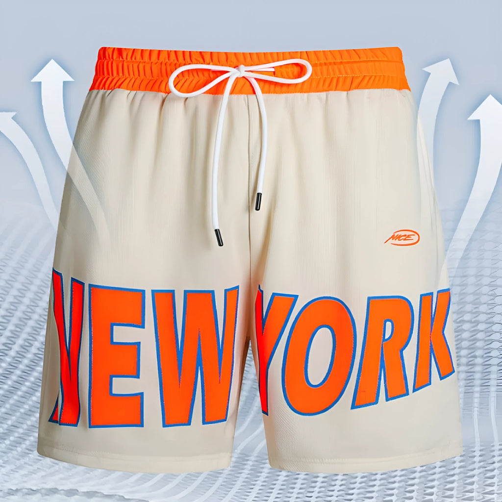 Men's black casual shorts with printed letter designs and straight leg Korean style cut