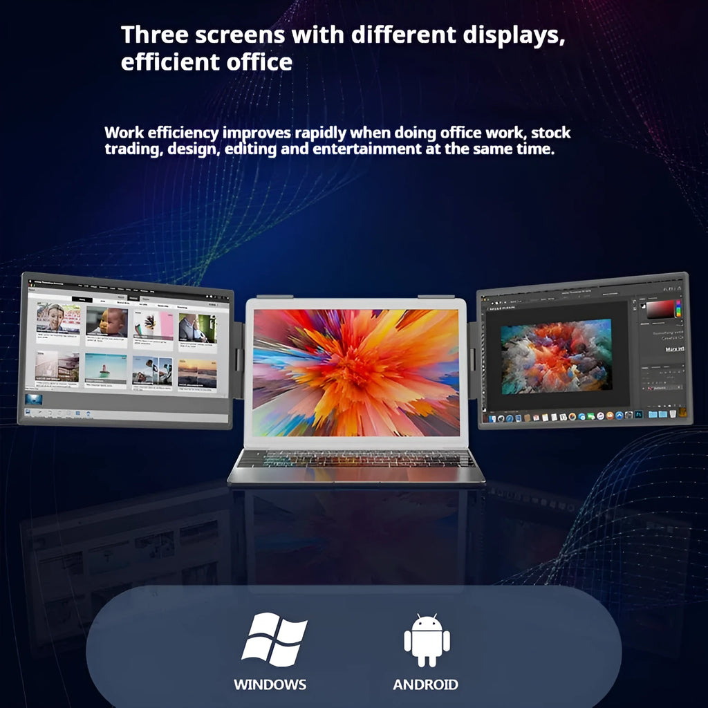 14-inch black portable monitor with IPS display and USB HDMI cables for laptop dual-screen setup