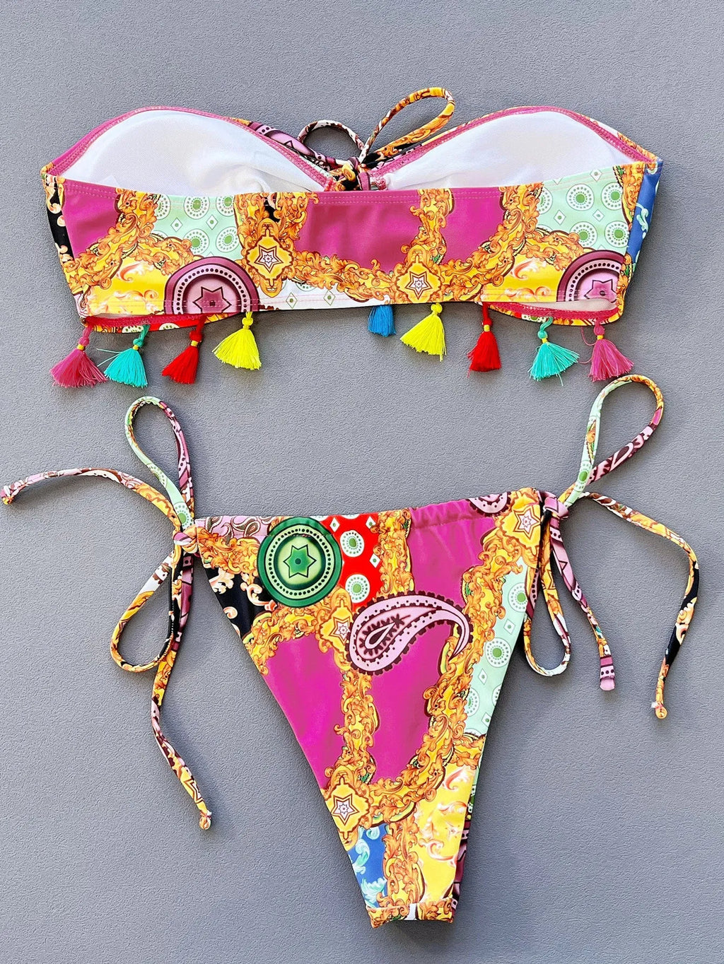 Women's printing pattern separated tube top bikini set for swimming