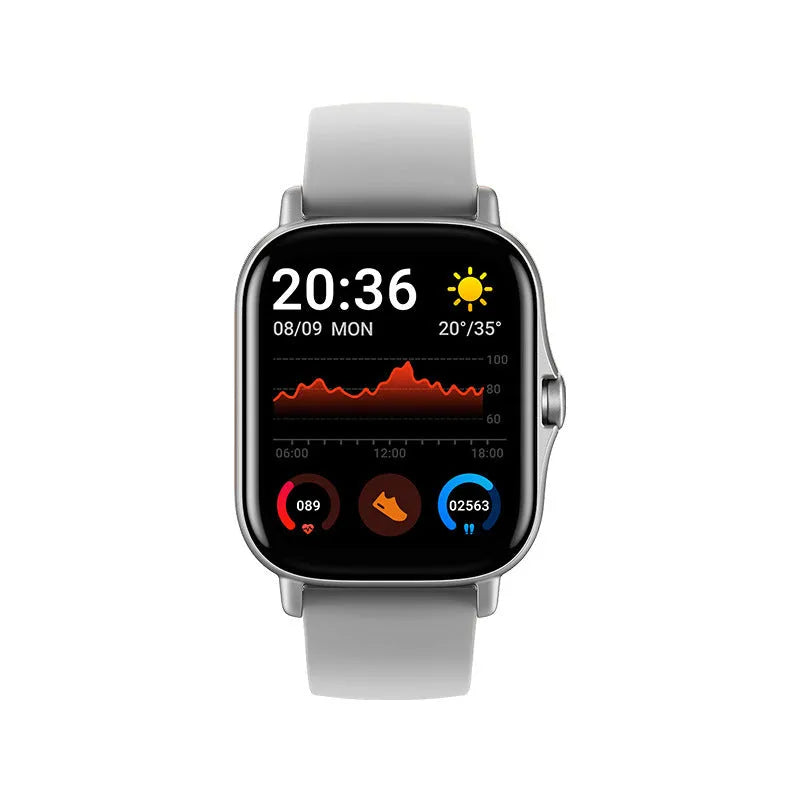 GT20 black smartwatch with alloy case and silicone strap on a wrist
