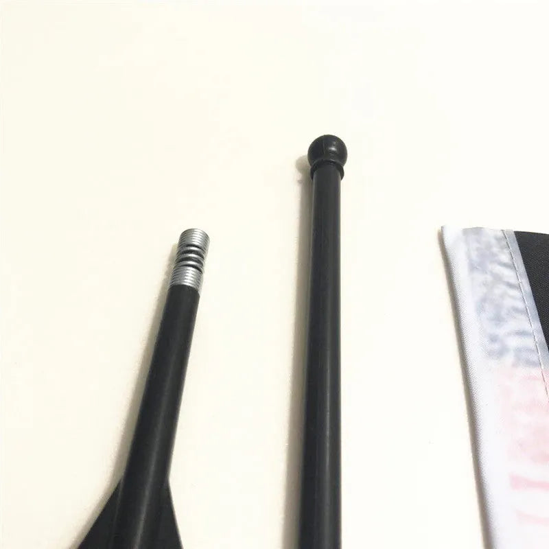 A square polyester flag on a plastic pole, designed for attachment to a bicycle handlebar.