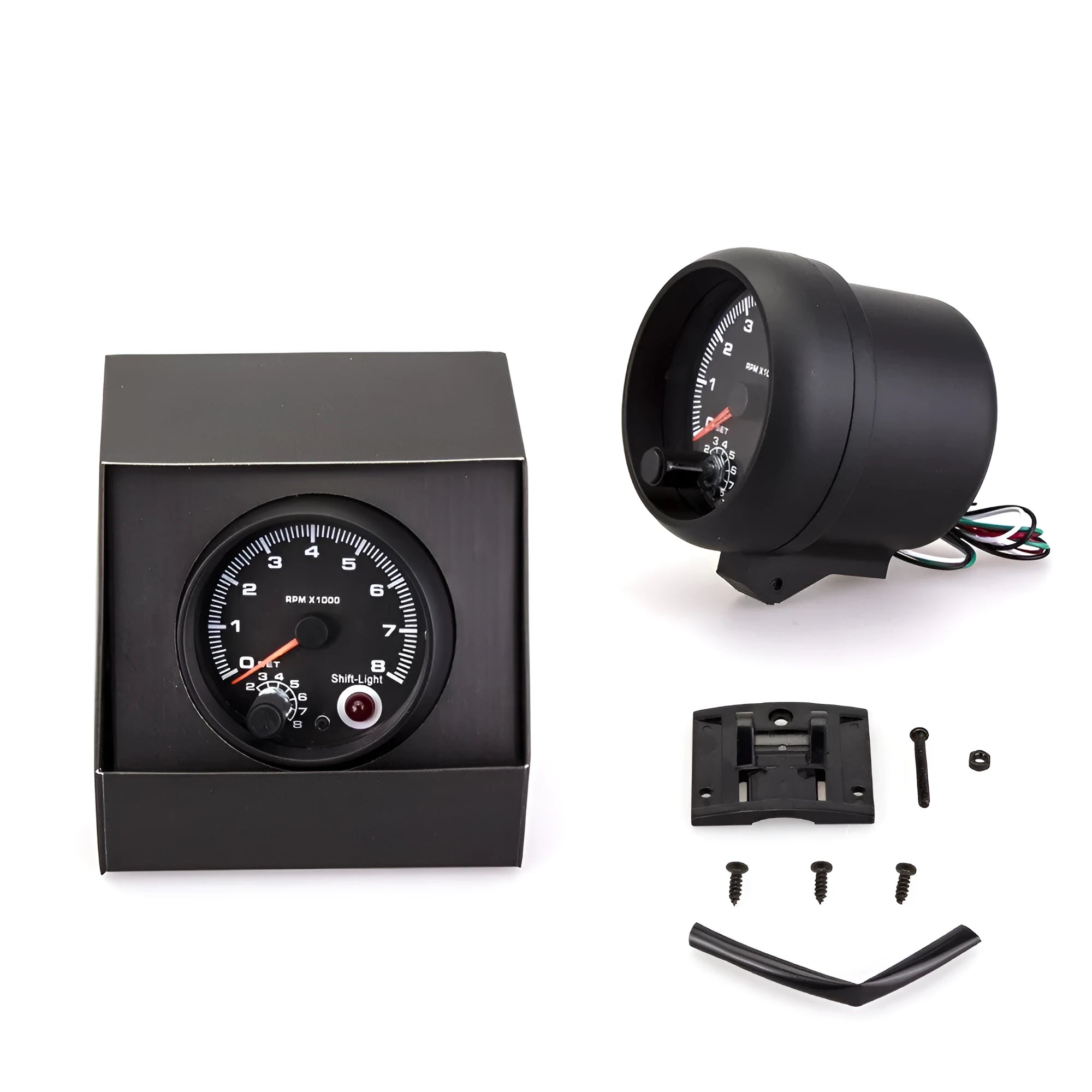 Black automotive blue light pointer tachometer with 95 mm plastic housing