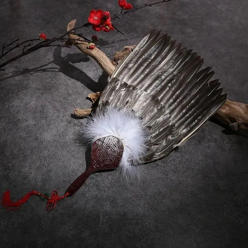 Handmade three-layer feather fan 33cm Zhuge Liang design with feather surface