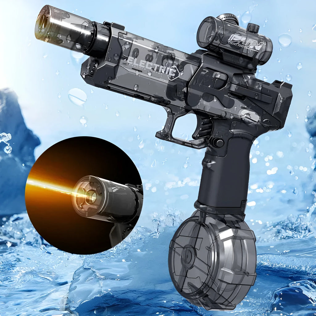 Electric water pistol in light version black or blue with automatic spray and USB charging cable