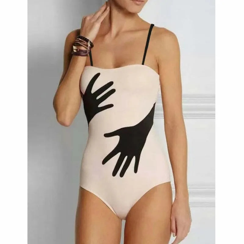 Women's one-piece bikini swimsuit in polyester fabric for beach swimming