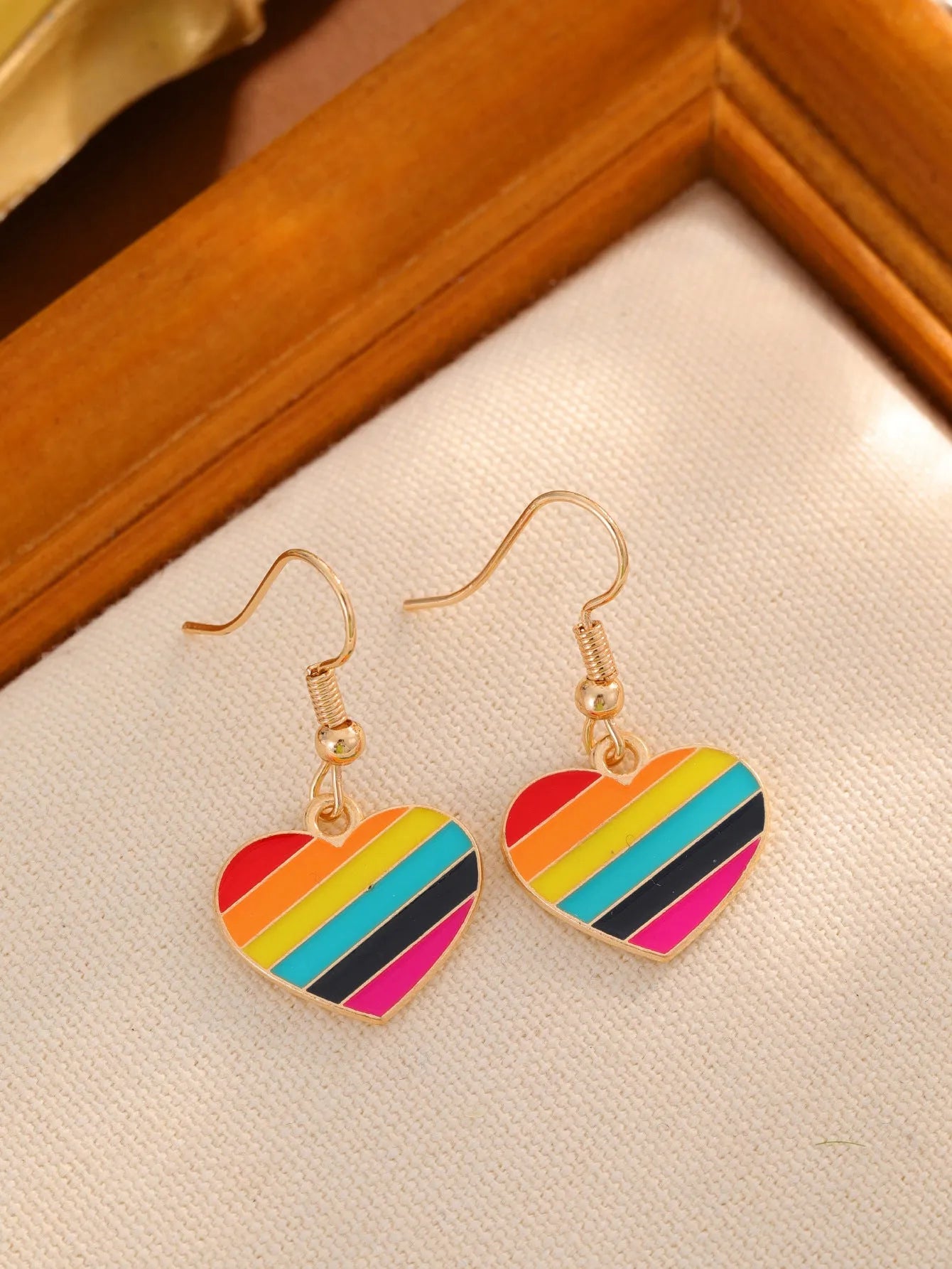 Rainbow flag design earrings in style 1 with alloy metal and enamel finish, approximately 3cm length