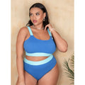 A women's high-waist bikini swimsuit set in a solid colour, made from polyester fabric.