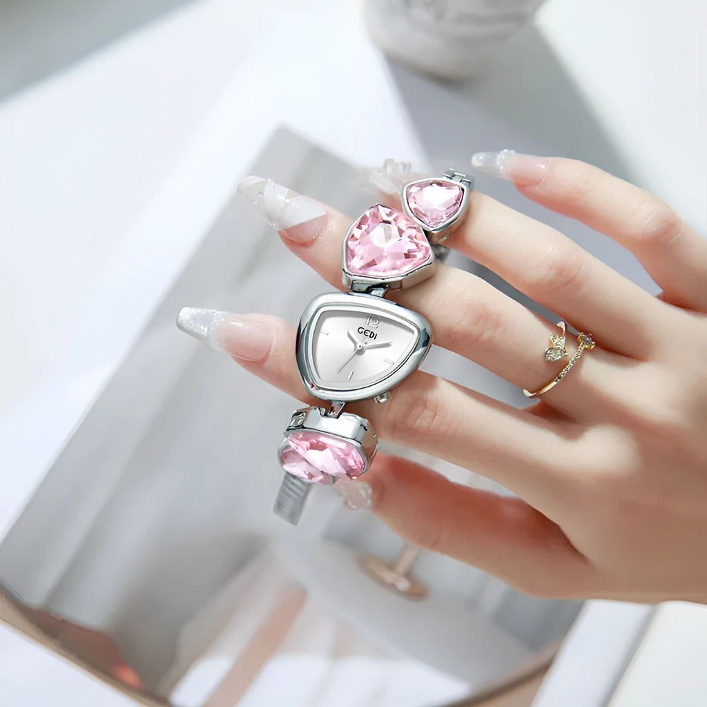 Women's crystal bracelet watch with silver stripe dial and 7.9mm slim case, available in five crystal colours
