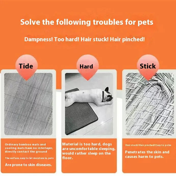 Brown rattan fibre dog cooling mat in six size options for summer use