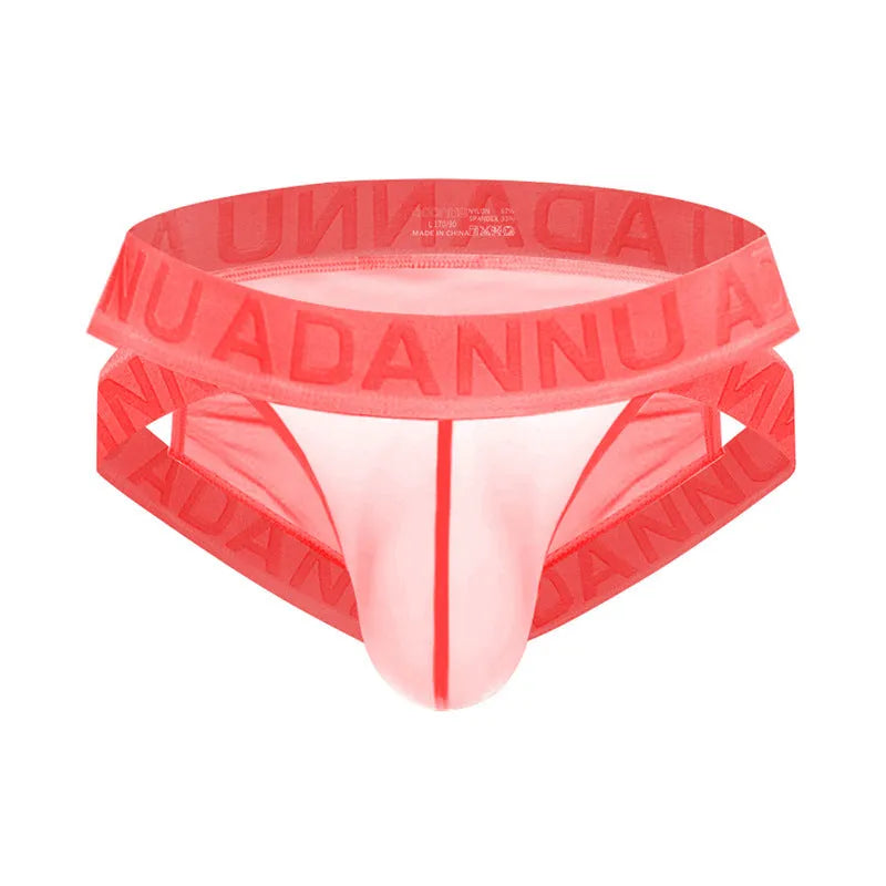 Single-layer see-through nylon mesh low-waist men's underwear briefs in solid colour