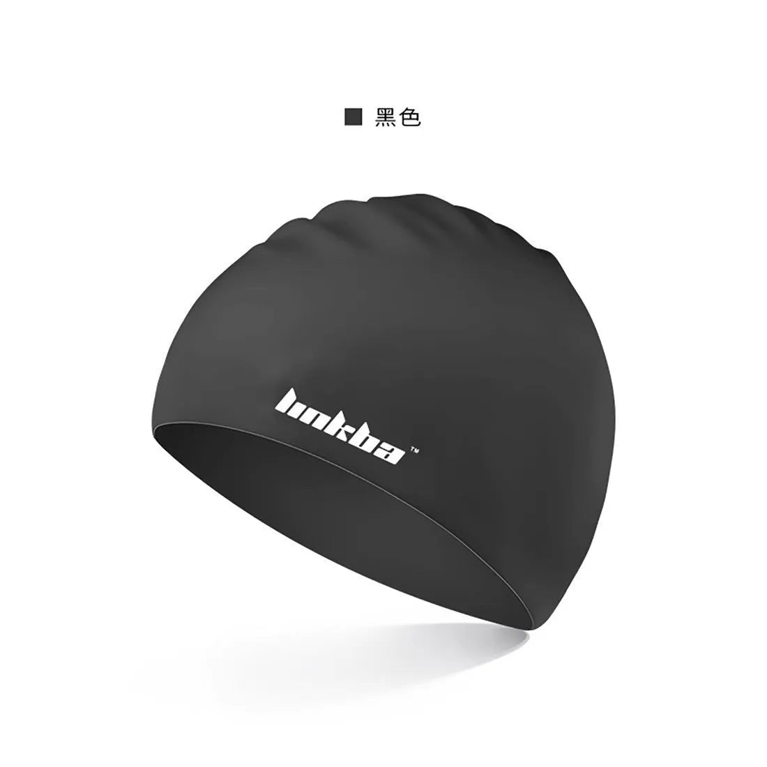 Silicone swimming cap with earmuffs in letter pattern design showing colour options
