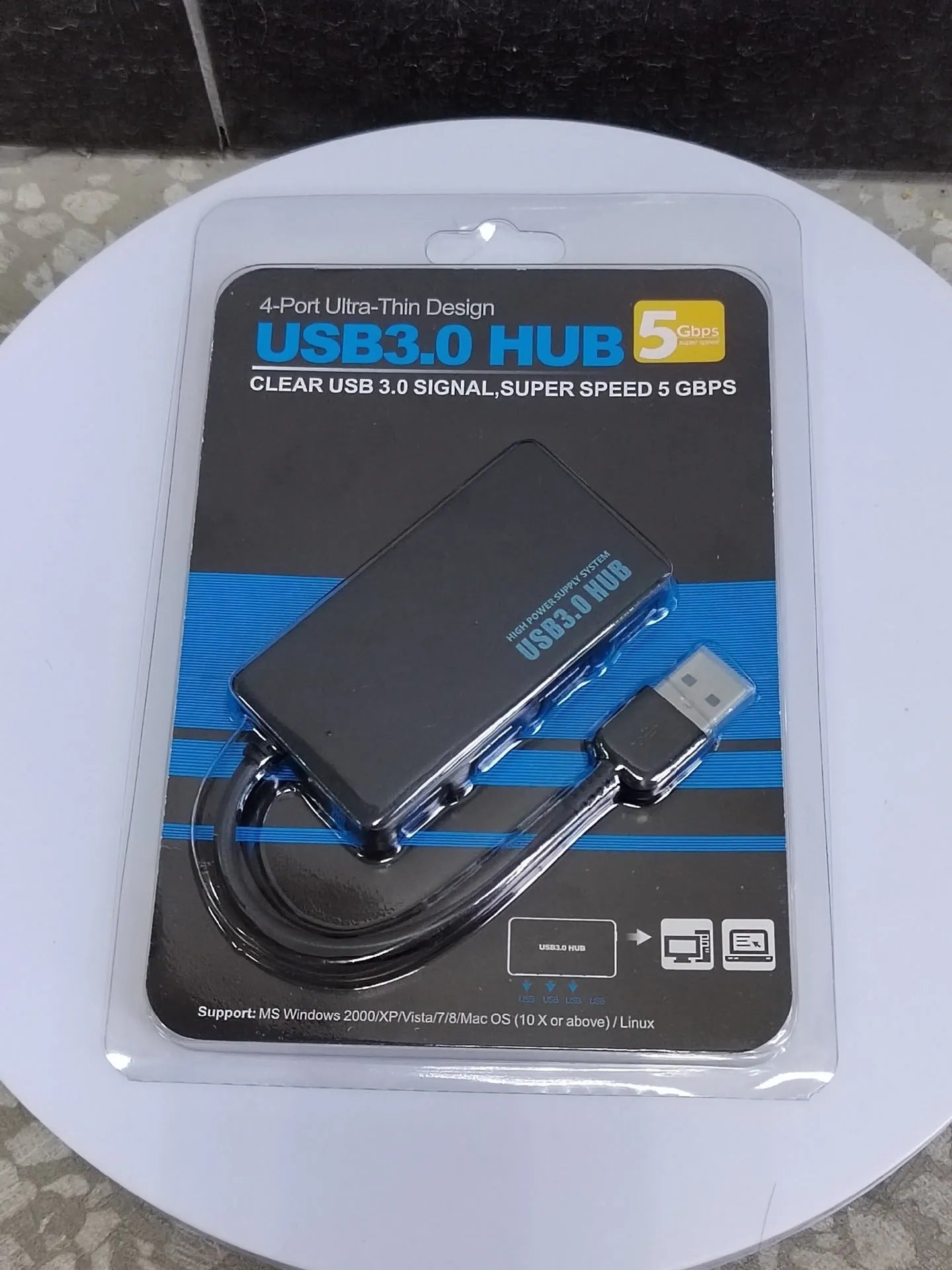 Type-C USB hub extender with 4 ports and 20cm cable in blister packaging
