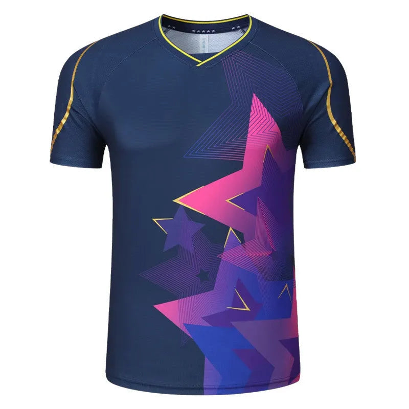Badminton clothing set with short-sleeved top and trousers in sapphire blue for men and women.