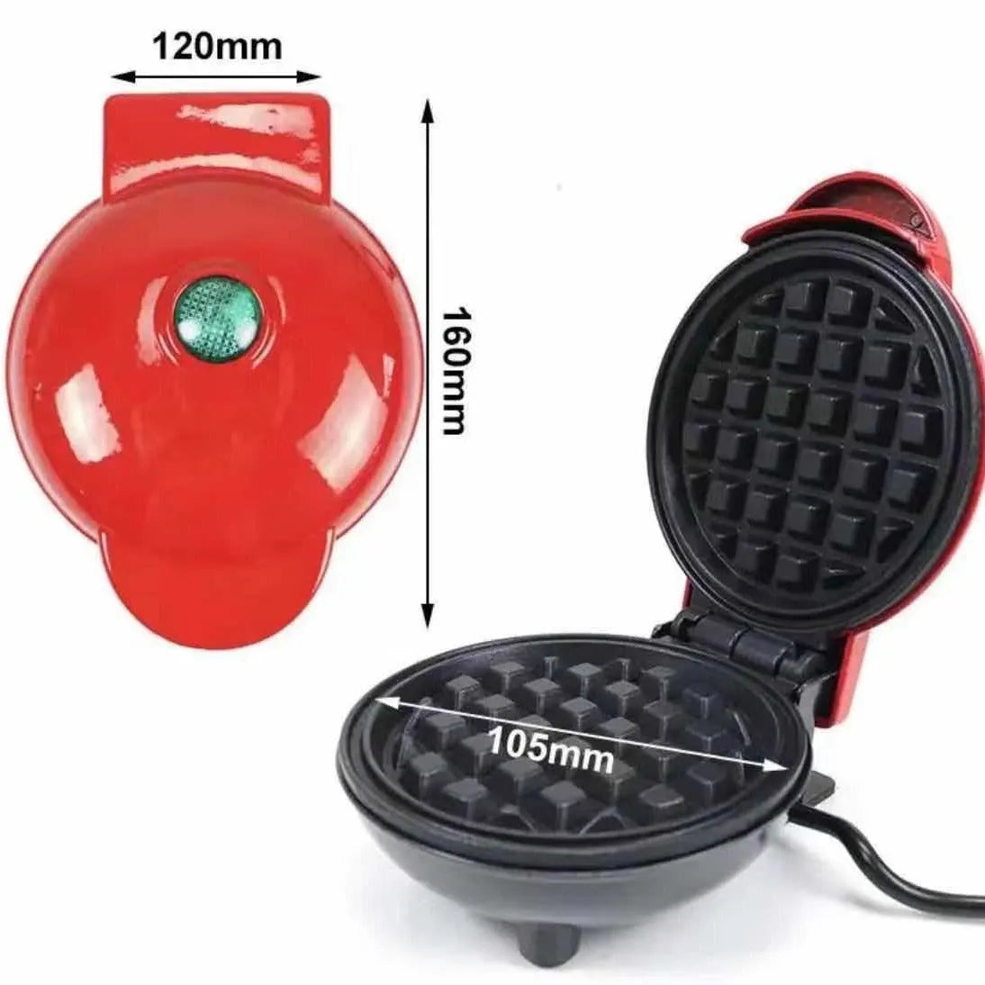 Mini waffle machine electric breakfast maker 16.5x8.5x12.5cm in white pink black red or green
