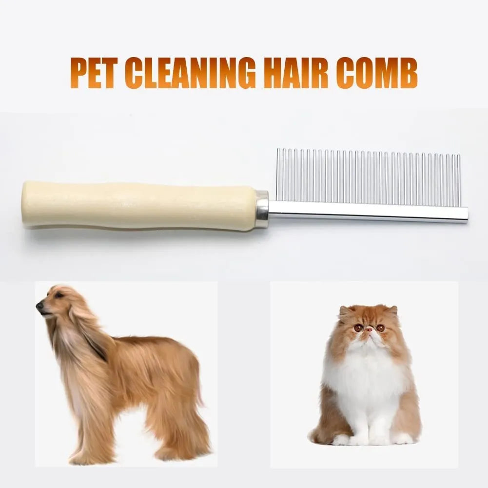 Wooden handle pet grooming comb for dogs and cats with round-tip teeth